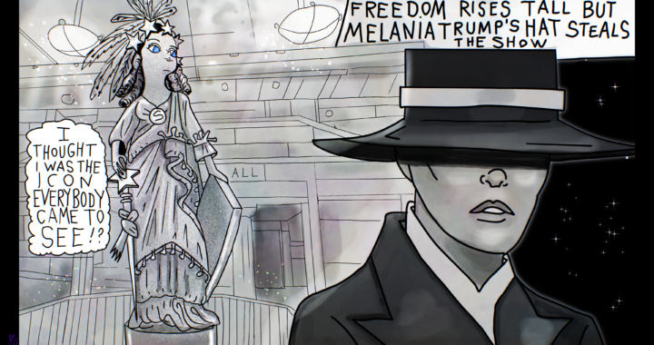 Melania Trump Hat First Lady and the Statue of Lady Freedom Political Cartoon Inauguration Capitol 2025