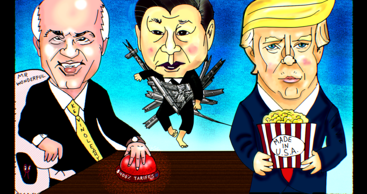 President Donald Trump Kevin O’leary President Jingping Xi China SharkTank 400 percent Tariffs Political Cartoon