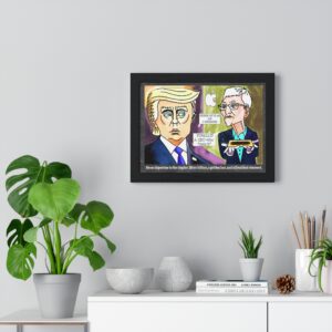 " THE I-TRIBUTE" Cartoon Political Humor Framed Art Print, Unique Wall Decor, Gift for Politicians, Office Wall Art, Funny Gift for Leaders