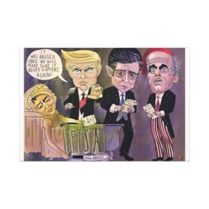 Neoclassical Political Caricature on Surveillance and Civil Liberties Museum Style Archival Canvas Print by Maria Grasmick