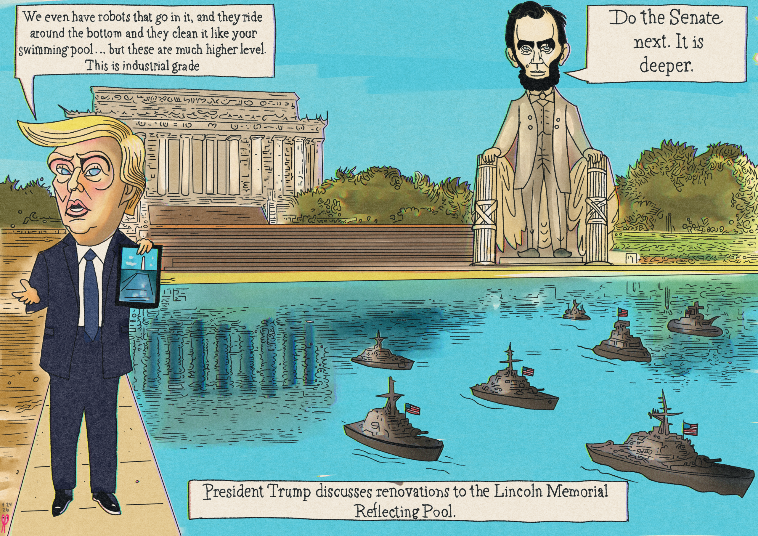 Trump Lincoln Reflecting Pool Political Cartoon