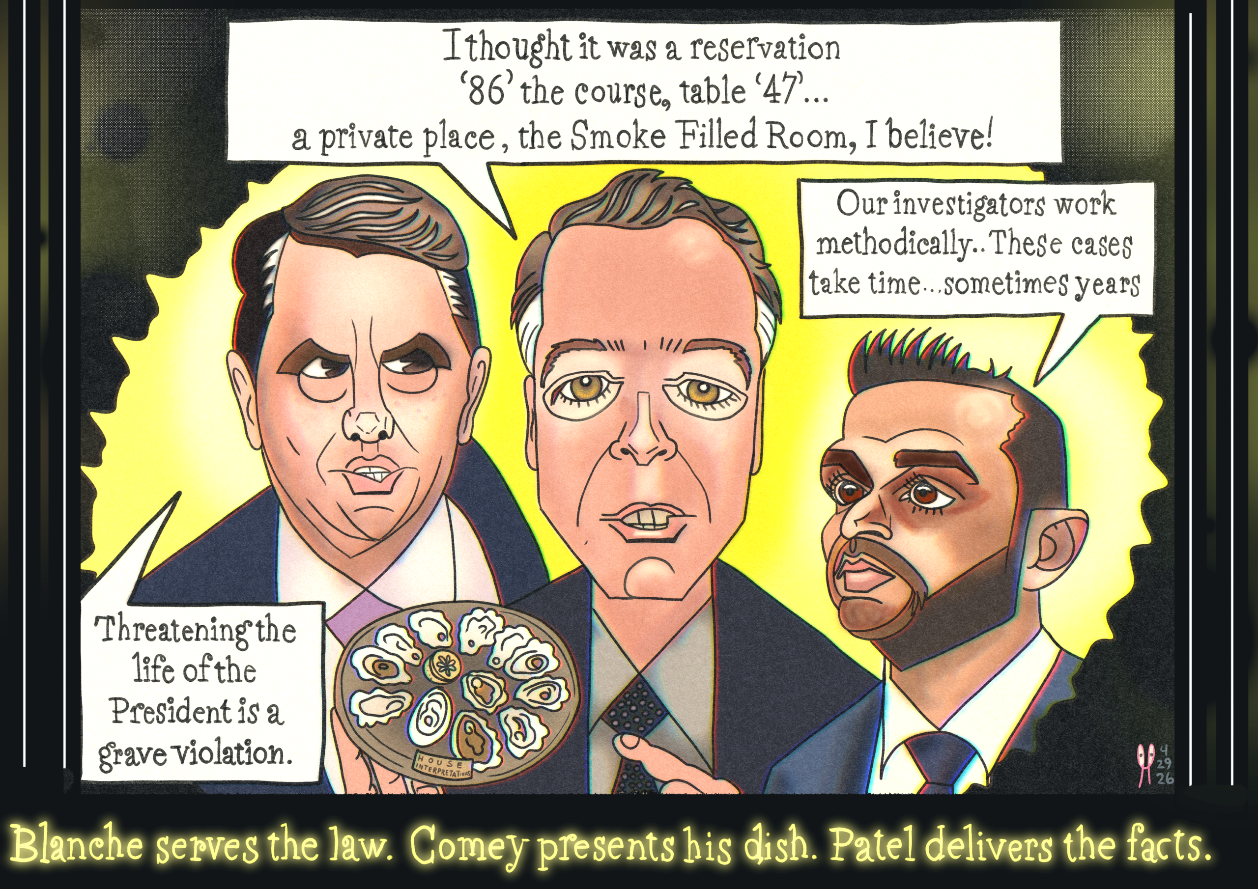 Political Cartoon Print – The Smoke-Filled Room (James Comey Satire)