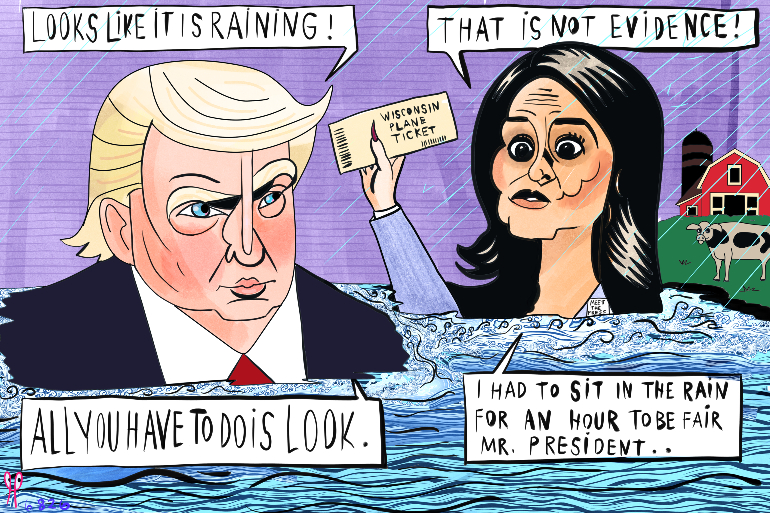 President Donald Trump Meet the press interview political cartoon smaller