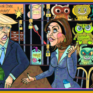 Maximum Security Shampoo Trump political cartoon by Maria Grasmick